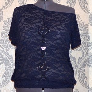 Torrid Navy Lace Off-The-Shoulder Short Sleeve Tee